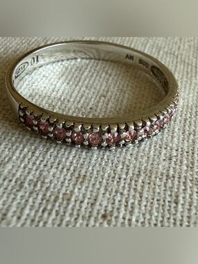 Avon Sterling Silver Pink Stone Eternity Band Ring Size 10 925 NV Hallmarked